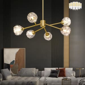 Tobusa 54.8" Mid-Century Gold Crystal Chandelier w/ 6 G9 Bulbs: $43.99 Tobusa 54.8" Mid-Century Gold Crystal Chandelier w/ 6 G9 Bulbs: $43.99