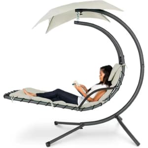 Outdoor Hanging Curved Chaise Lounge Chair w/ Canopy: $136.96