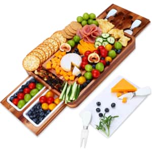 Large Acacia Wood Charcuterie Board with Knife Set: $24