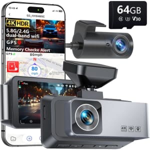 Gleetour 4K 2-Channel Front & Rear Dash Cam w/ 64GB Card: $44.99