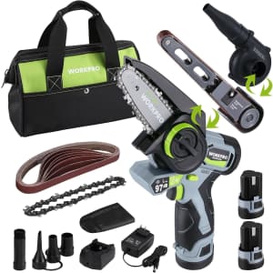 WorkPro 12V Sander, Saw, Blower Combo Kit w/ 2 Batteries and Charger: $39.99