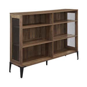 Walker Edison 52" 3-Tier Industrial Wood and Metal Mesh Bookcase: $108.29