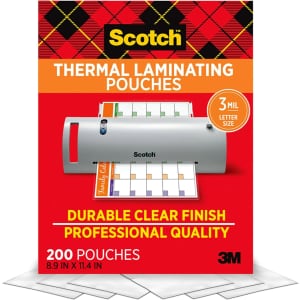 Scotch 3-mil. Thermal Laminating Pouch 200-Pack: $17.60 Scotch 3-mil. Thermal Laminating Pouch 200-Pack: $17.60