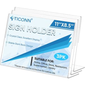 Ticonn 11x8.5" Acrylic Sign Holder 3-Pack: $11.39