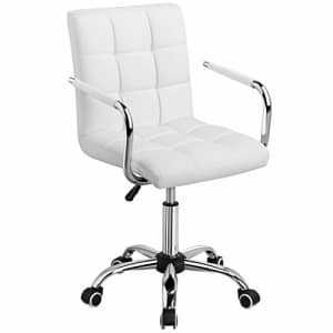 Yaheetech White Desk Chairs with Wheels/Armrests Modern PU Leather Office Chair Midback Adjustable for $64