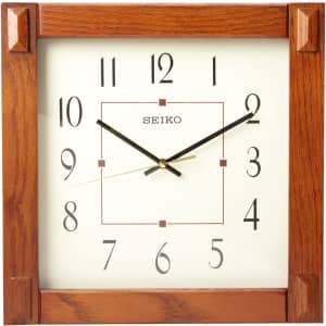 Seiko 13" Square Medium Brown Wooden Wall Clock for $90