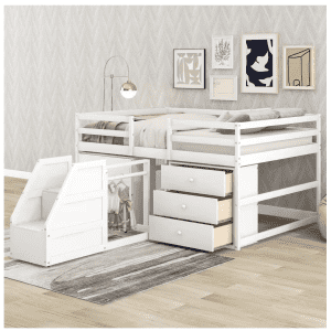 Harper & Bright Designs Functional Loft Bed with Cabinets, Drawers, and Staircase for $425