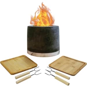 Roundfire Concrete Tabletop Fire Pit with Smores Kit for $35