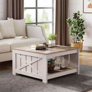 31.5" Square Wood Coffee Table with Storage for Living Room for $134