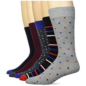 Amazon Essentials Men's Patterned Dress Socks, 5 Pairs, Burgundy Novelty, 8-12 for $19