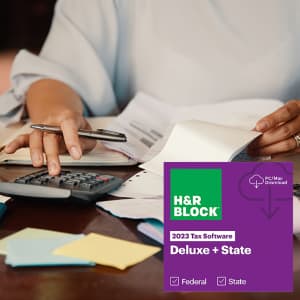 H&R Block Tax Deluxe Federal/State 2023 w/ Tax Prep & Deduction Bundle at StackSocial: for $40