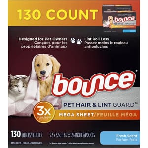 Bounce 130-Count Pet Hair and Lint Guard Mega Dryer Sheets for $6