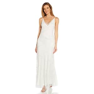 Adrianna Papell Women's Beaded Mesh Gown, Ivory, 14 for $119