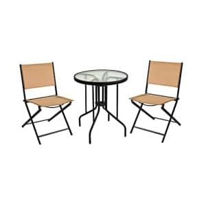 Amazon Basics 3-Piece Sling Folding Patio Bistro Set with Glass Table Top - Tan for $90