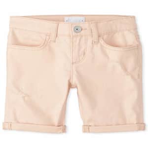 The Children's Place Girls' Destroyed Denim Skimmer Shorts, Peach ICE, 6 for $5