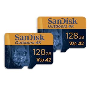 SanDisk 128GB 2-Pack Outdoors 4K microSDXC UHS-I Memory Card (2x128GB) with SD Adapter - Up to for $32