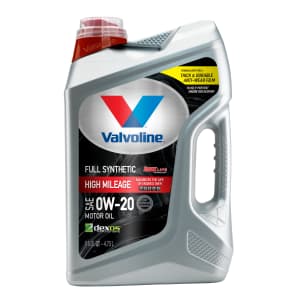 Valvoline Full Synthetic High Mileage 0W-20 Motor Oil 5-Quart Bottle for $15 Valvoline Full Synthetic High Mileage 0W-20 Motor Oil 5-Quart Bottle for $15