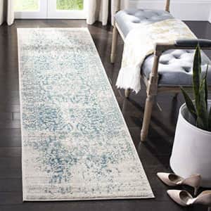 SAFAVIEH Madison Collection 2'3" x 22' Teal / Ivory MAD603J Oriental Snowflake Medallion Distressed for $112