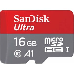 SanDisk 16GB Ultra microSDHC UHS-I Memory Card with Adapter - 98MB/s, C10, U1, Full HD, A1, Micro for $6