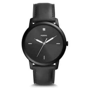 Fossil Men's The Minimalist Carbon Series Diamond Accent Leather Watch for $67