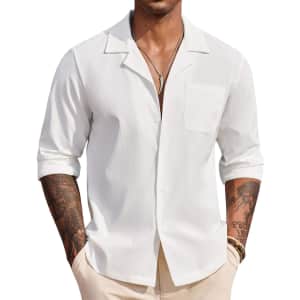 Coofandy Men's Casual Long Sleeve Beach Shirt for $10