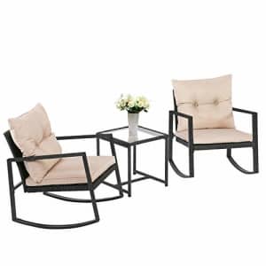 FDW Wicker Patio Furniture Sets Outdoor Bistro Set Rocking Chair 3 Piece Patio Set Rattan Chair for $130