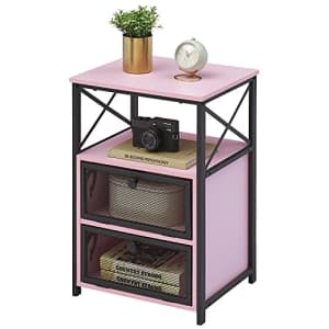 VECELO End/Side Table Night Stand Furniture Unit, Small Baby + Kid Room Organizer for Bedroom, for $65