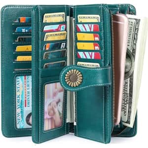 Women's Genuine Leather RFID-Blocking Wristlet Wallet for $18