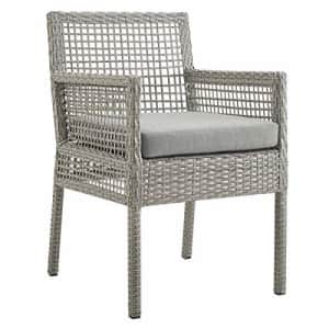 Modway Aura Wicker Rattan Outdoor Patio Dining Arm Chair with Cushion in Gray Gray for $152