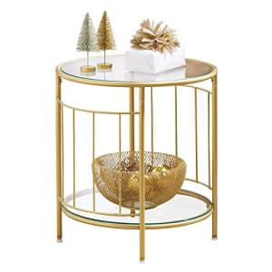 mDesign Glass Top Side/End Table - Small Art Deco Round Geometric Accent Metal Nightstand Furniture for $52