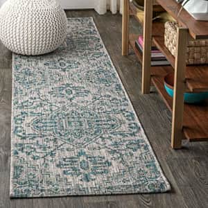 JONATHAN Y Estrella Bohemian Medallion Textured Weave Indoor/Outdoor Teal/Gray 2 ft. x 8 ft. for $38