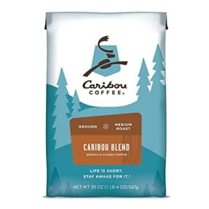 Caribou Coffee, Caribou Blend, Medium Roast Ground Coffee, 20oz, Rainforest Alliance Certified for $12