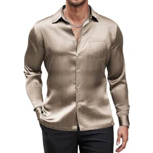 Coofandy Men's Luxury Satin Dress Shirt for $14