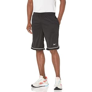 Reebok Men's Standard Workout Ready Shorts, Black/White, Large for $8