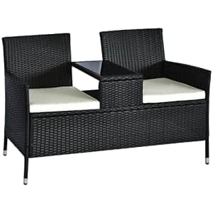 Outsunny Outdoor Patio Loveseat Conversation Furniture Set, Cushions & Built-in Coffee Table, Small for $142