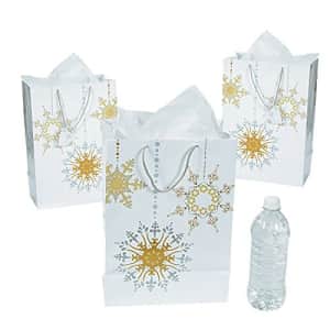 Fun Express Large Gold and Silver Snowflake Gift Bags for Christmas - Set of 12 - Party Supplies for $11