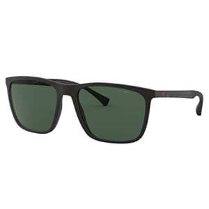 Emporio Armani Men's Round Fashion Sunglasses, Rubber Black/Green, One Size for $71