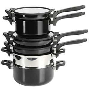 Kenmore Elite Grayson Stackable Platinum Nonstick Forged Aluminum Induction Cookware Set, 9-Piece, for $101