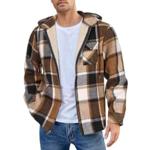 Coofandy Men's Hooded Flannel Fleece Jacket for $18