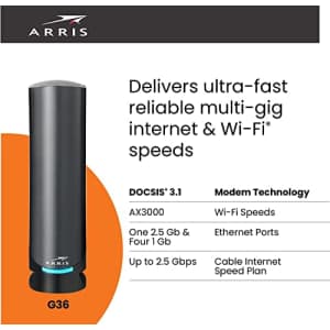 ARRIS Surfboard G36-RB DOCSIS 3.1 Multi-Gigabit Cable Modem & AX3000 Wi-Fi Router, Comcast Xfinity, for $215