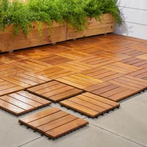 Vifah 4-Slat Acacia Interlocking Deck Tile 10-Pack for $60