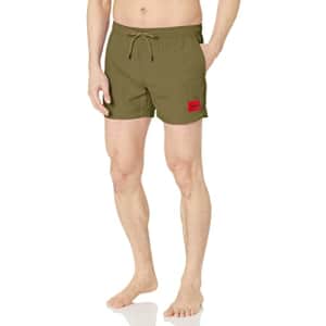 HUGO Mens Square Logo Swim Trunks, Pepper Stem Green, X-Large US for $21