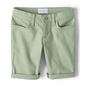 The Children's Place Girls' Solid Skimmer Shorts, Soft Fern, 6X/7 for $6