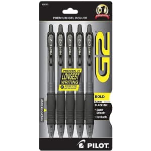 Pilot G2 Premium Gel Roller Pen 5-Pack for $5