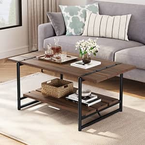 Idealhouse 2-Tier Modern Industrial 41'' Large Wood Coffee Table with Storage Shelf - Rustic Metal Rectangle for $50