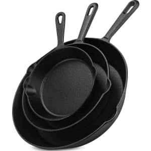 Utopia Kitchen 3-Piece Pre-Seasoned Cast Iron Skillet Set for $25