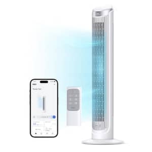 Dreo Smart Tower Fan for Bedroom, Standing Fans for Indoors, 90 Oscillating, 26ft/s Velocity Quiet for $80