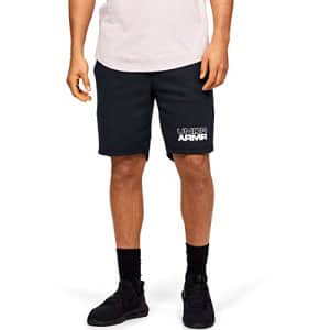 Under Armour Men's Baseline Fleece Basketball Shorts, Black (001)/White, Small for $34