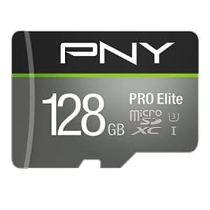 PNY U3 PRO Elite microSDXC Card - 128GB - (P-SDUX128U395PRO-GE),Black for $15