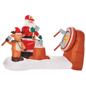 Animated Axe-Throwing Santa and Reindeer Inflatable for $60
